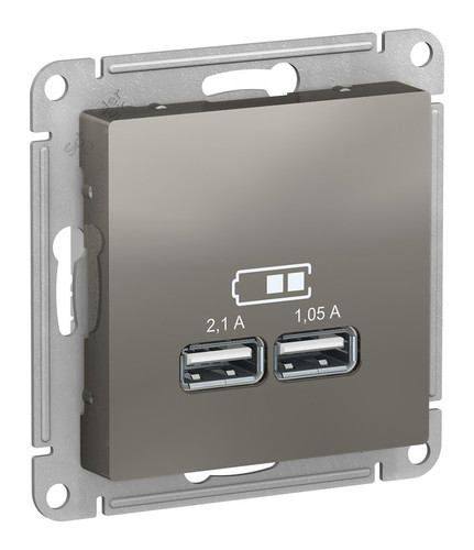 Розетка 2xUSB Schneider Electric ATLASDESIGN, сталь