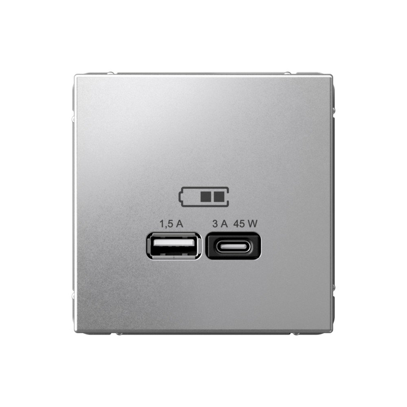 Розетка USB+USB type C Systeme Electric ARTGALLERY, скрытый монтаж, алюминий, GAL000329