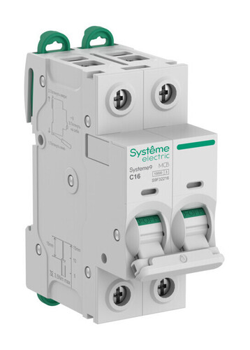 Автоматический выключатель Systeme9, 2полюса, 16А, C, 10 кА